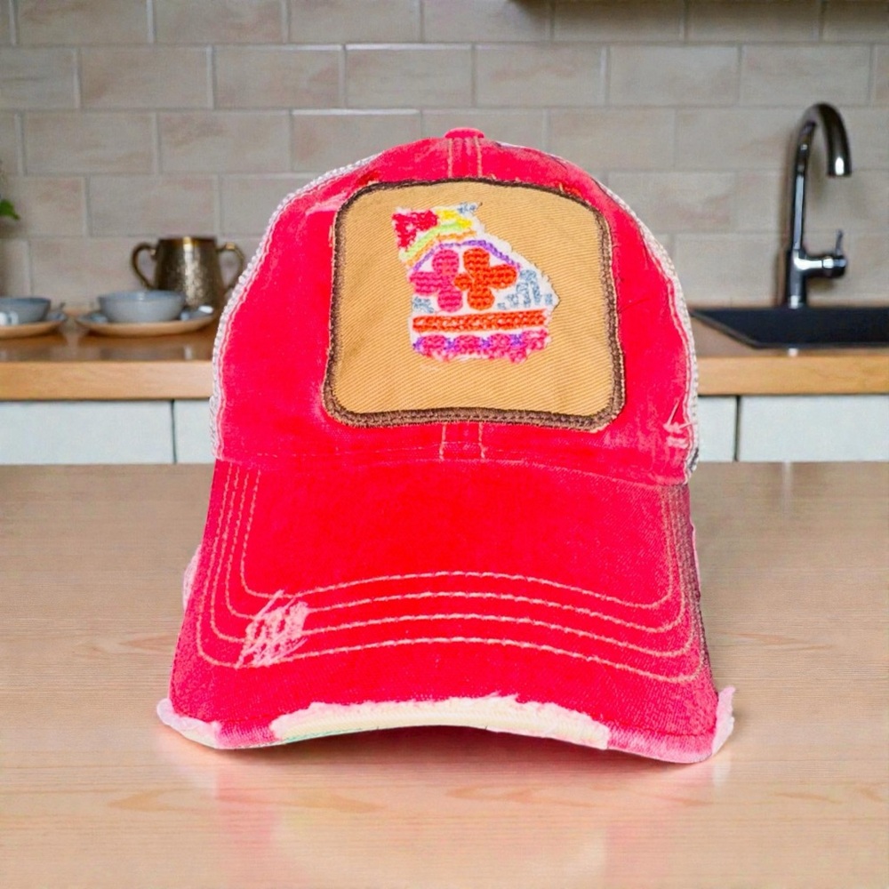 Judith March Georgia State Distressed Mesh Patch Snapback Hat Cap